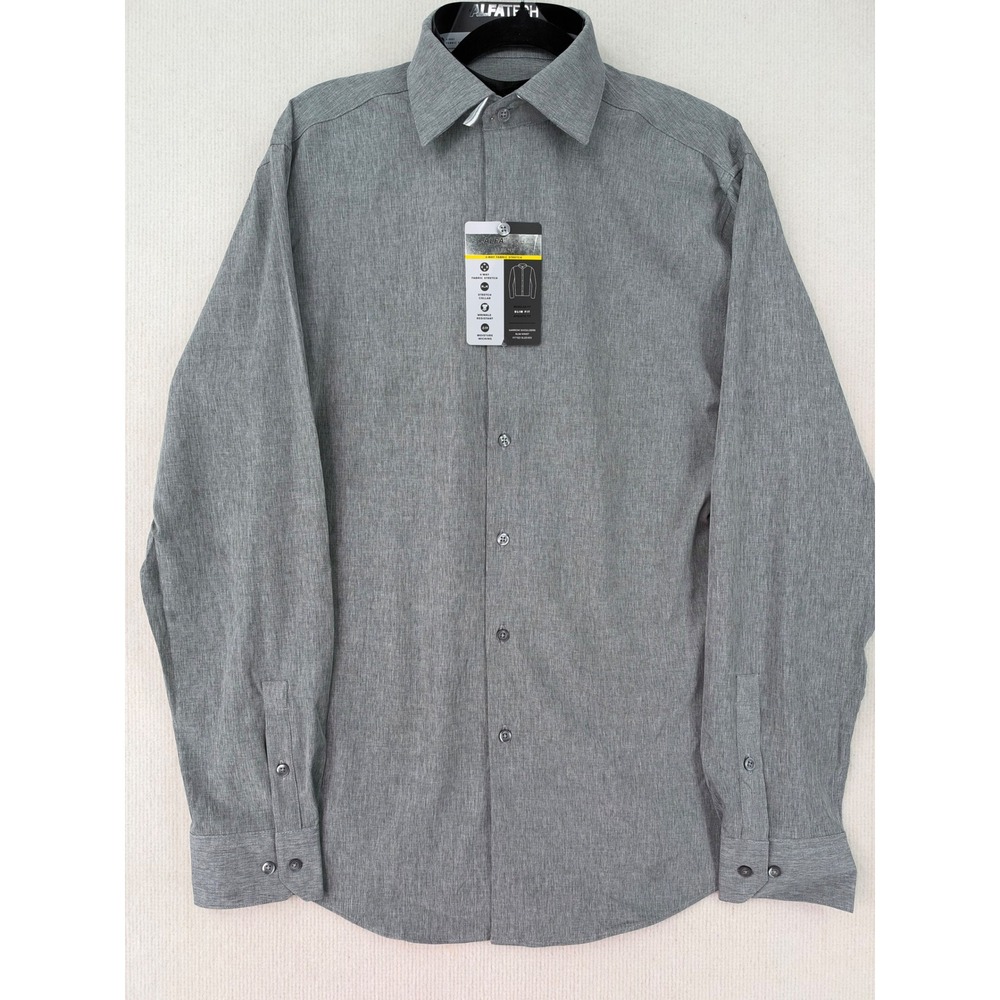 Alfani AlfaTech Men's Medium Slim Fit Gray Stretch Dress Shirt NWT 15-15.5 34-35